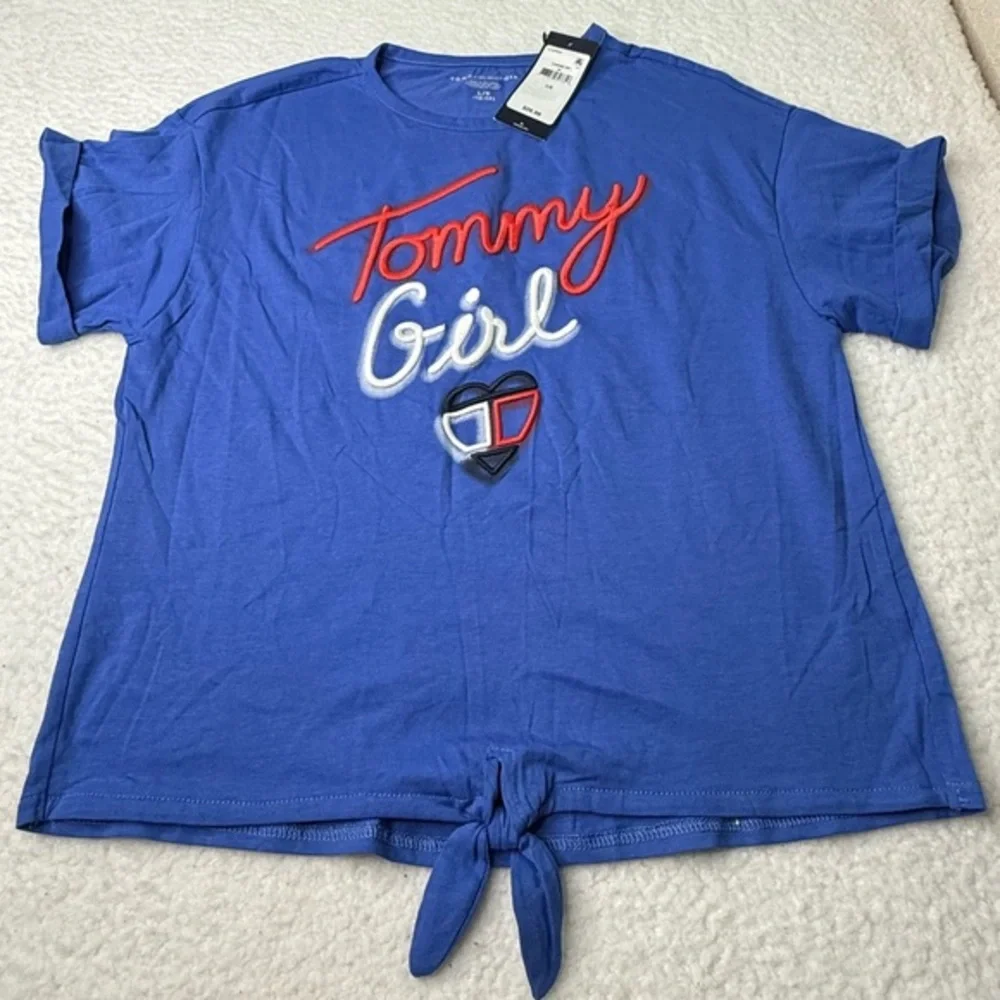 Tommy Hilfiger Big Girls Blue‎ Front Tied Short Sleeve Short Sz L (12-14) NWT